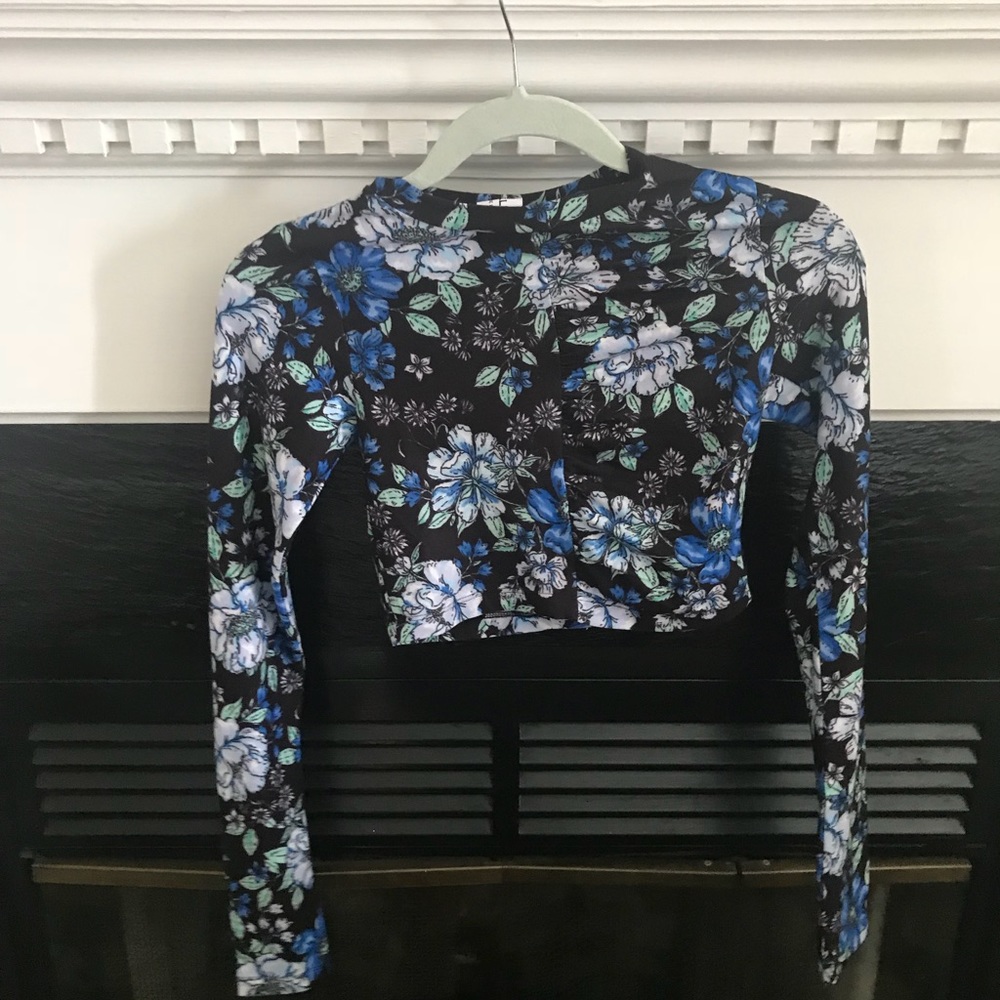 ASOS Cropped Floral Ruched Long-Sleeve